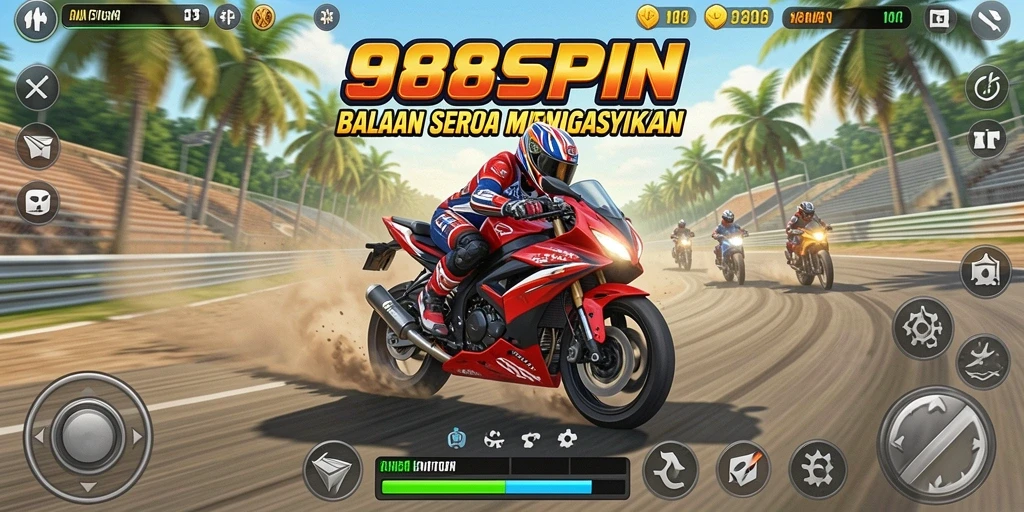 Tampilan seru gameplay balapan motor di 988SPIN.