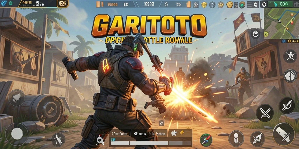 Screenshot gameplay GARITOTO menunjukkan aksi seru dalam mode Battle Royale.