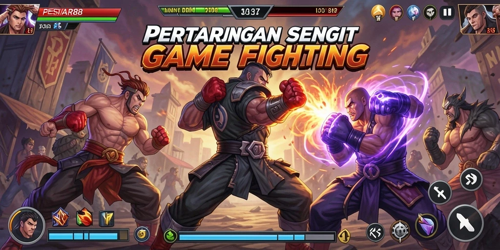 Tampilan aksi seru dalam gameplay PESIAR88 yang menampilkan pertarungan karakter.